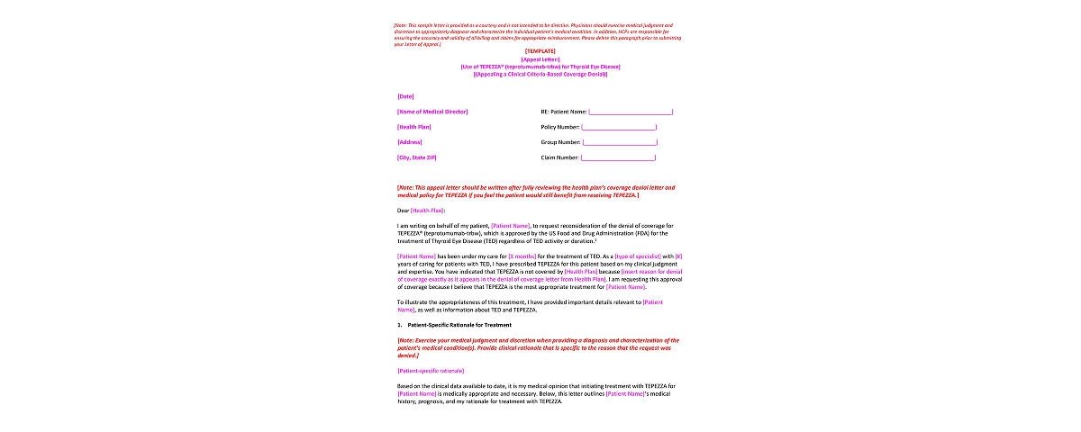 Payer Appeal Letter Template