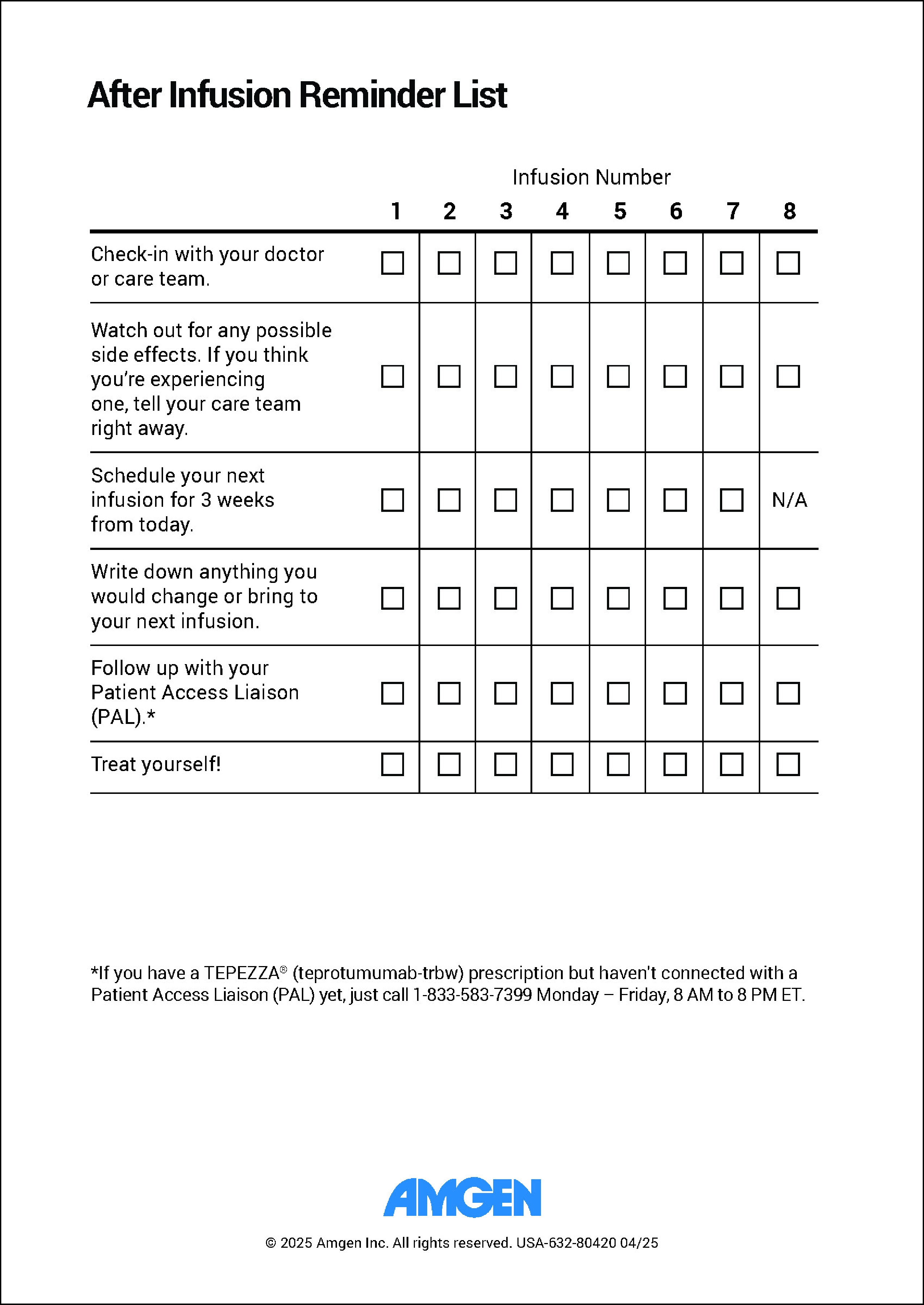 Tepezza Post-Infusion Reminder List