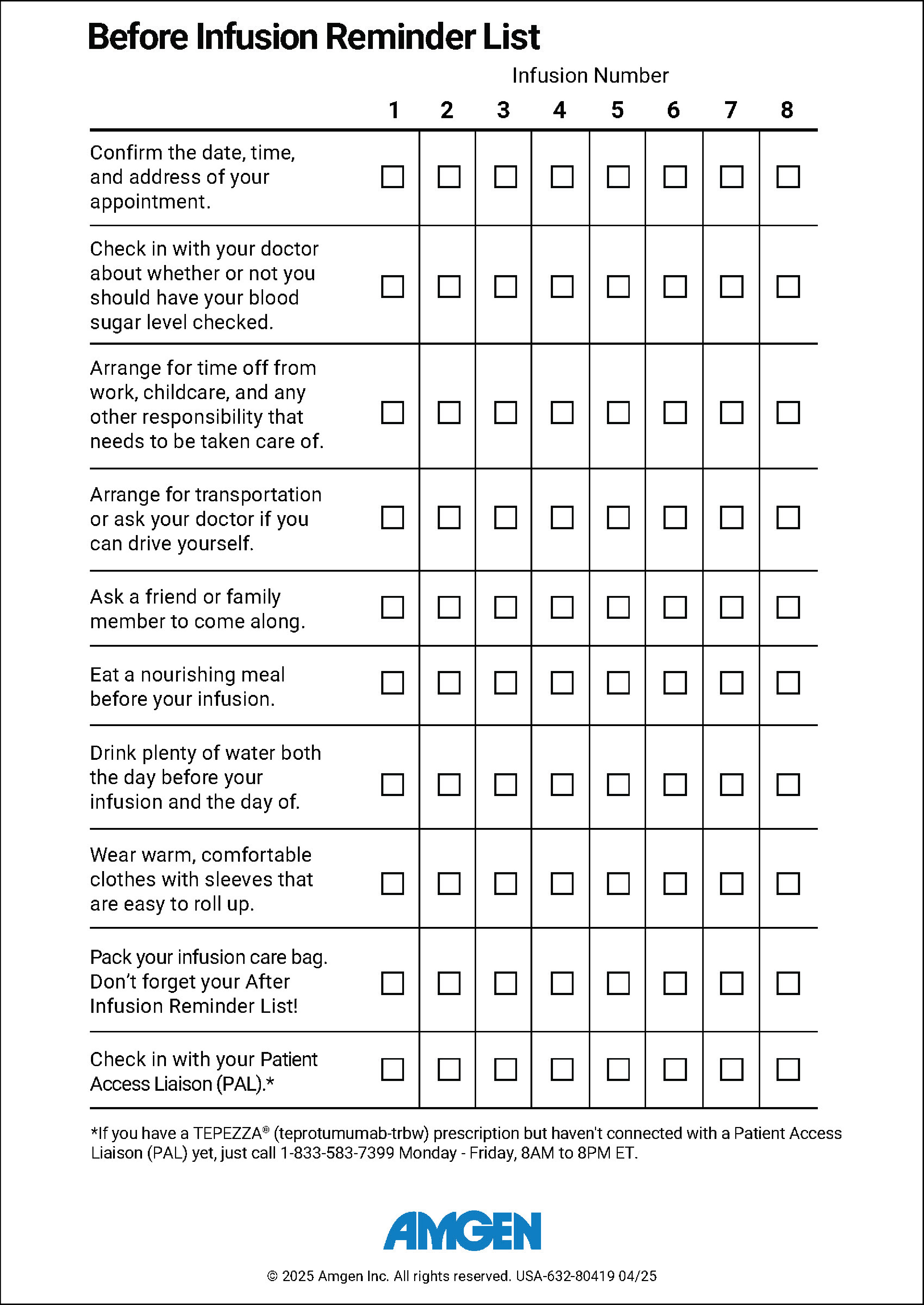 Tepezza Pre-Infusion Reminder List