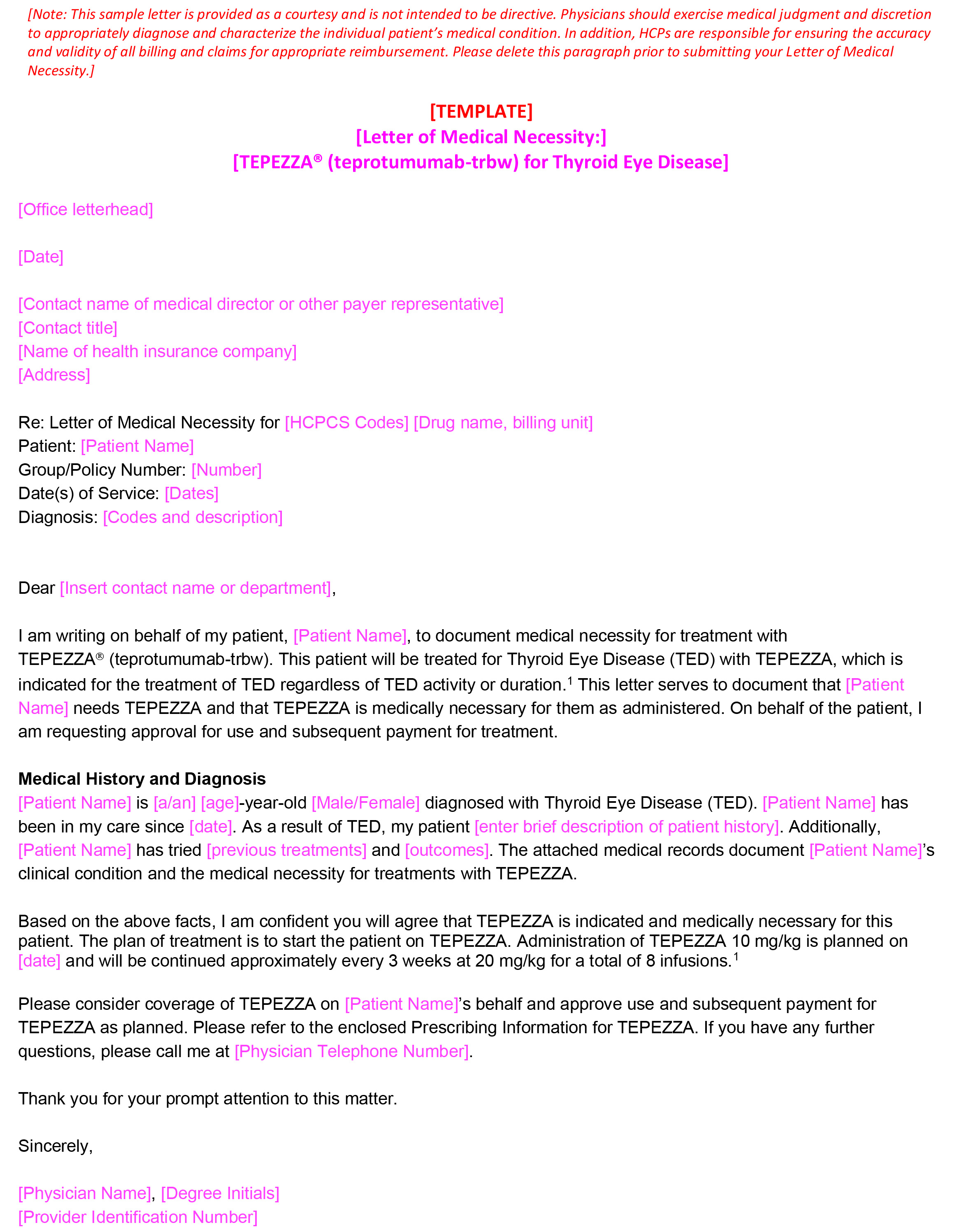 Letter of Medical Necessity Template