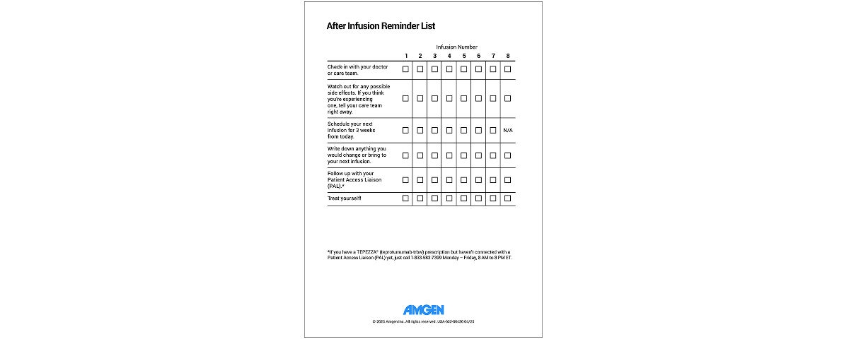 Tepezza Post-Infusion Reminder List